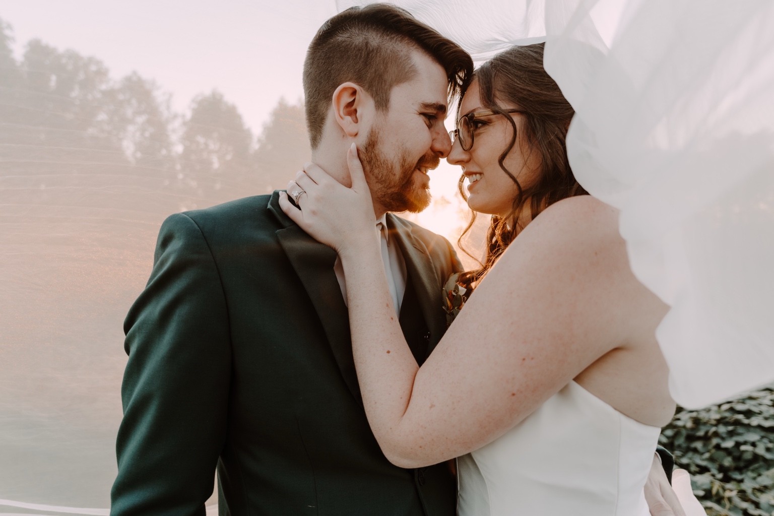 A couple sharing a quiet moment on their wedding day in Bristol, Tennessee