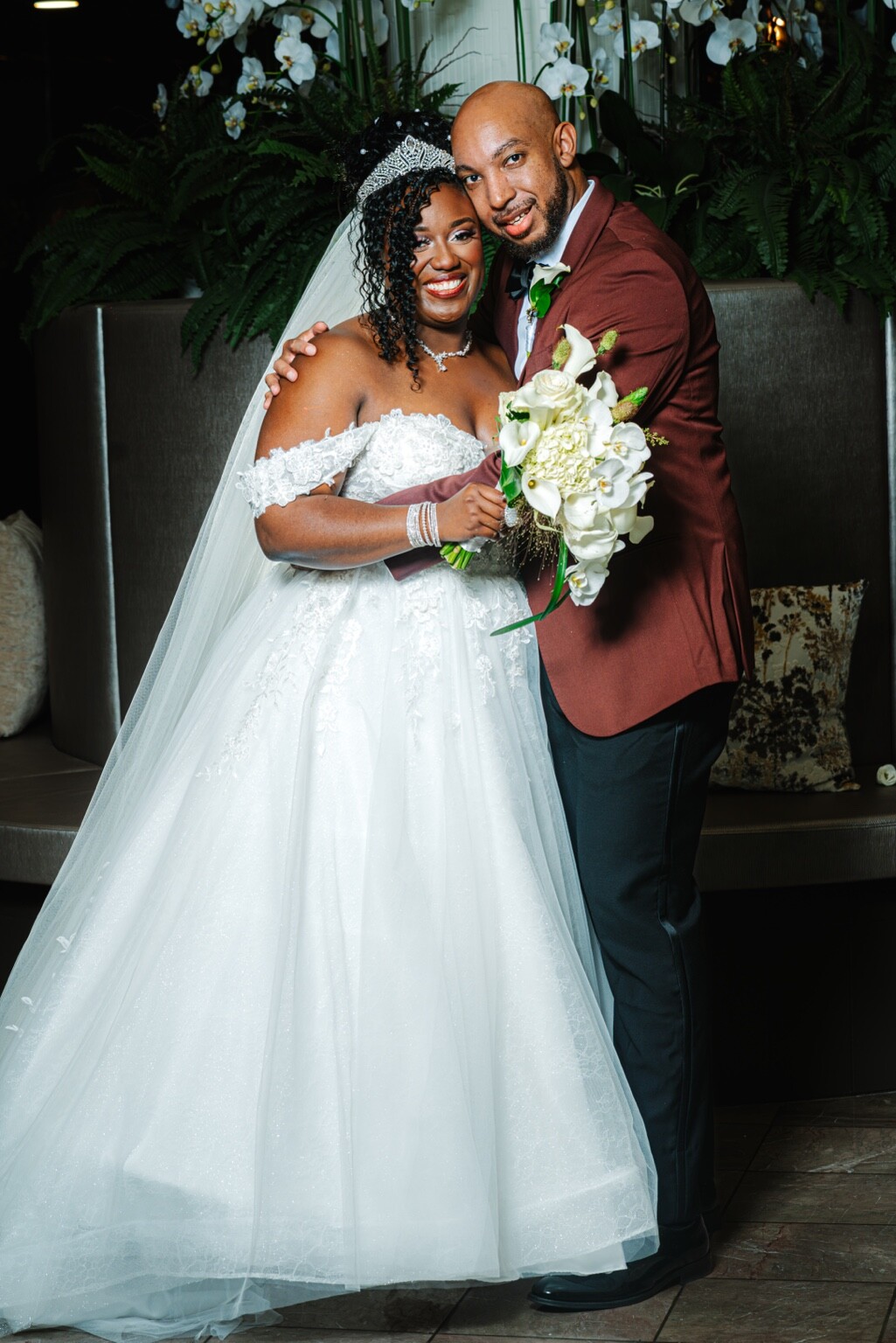 Newlyweds together after their wedding in Detroit, Michigan